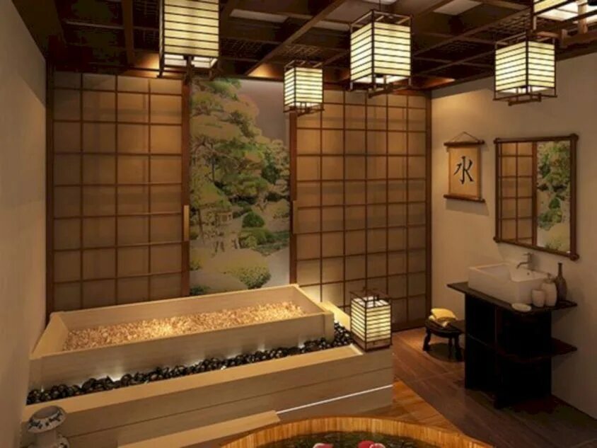 Японское спа. Ванна офуро в Японии. Ванная в японском стиле. Ванная комната в японском стиле. Ванная в китайском стиле.