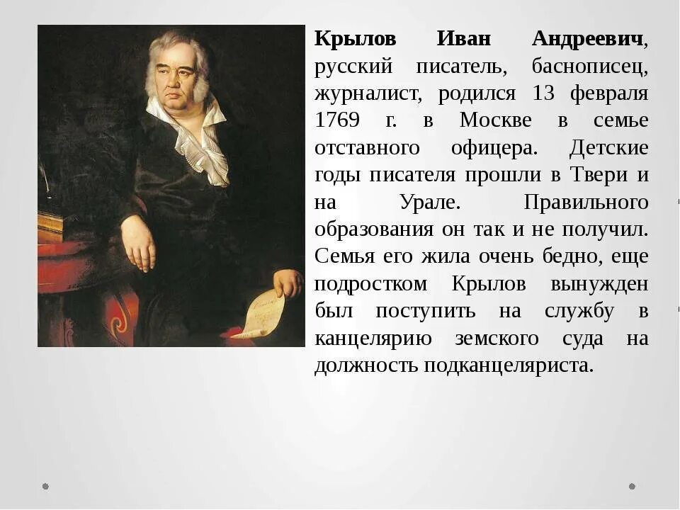 Сообщение о писателе 5 класс. Доклад про Ивана Андреевича Крылова.