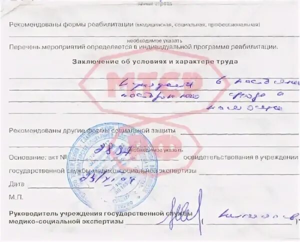 Условия труда для мсэ образец заполнения. Условия труда для мсэ образец заполнения