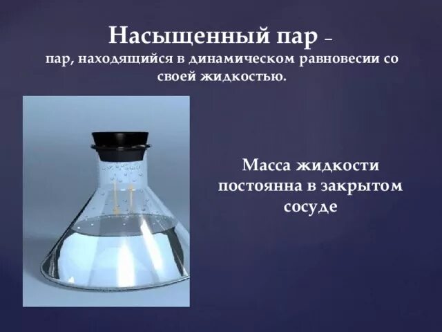 Динамическое равновесие пара со своей жидкостью. Динамическое равновесие пара со своей жидкостью
