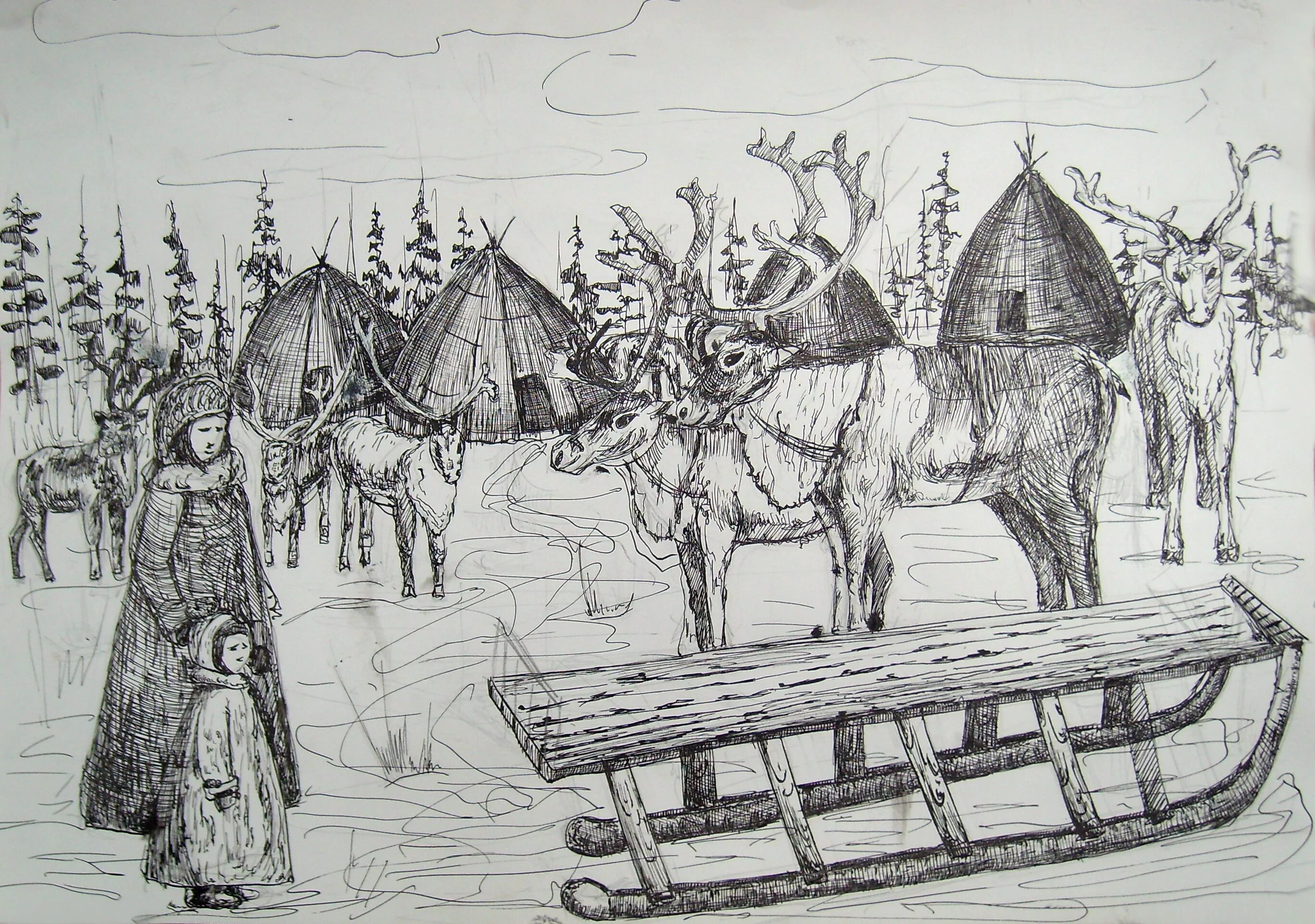 графика ханты. линогравюра север. живопись народов севера. ненцы ханты живопись. иллюстрации сказок северных народов ханты и манси.