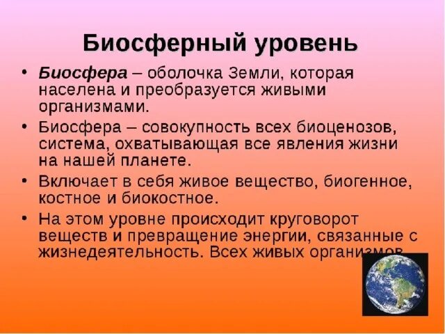 Биосферный уровень общая характеристика