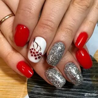 Маникюр на новый год красный с серебром