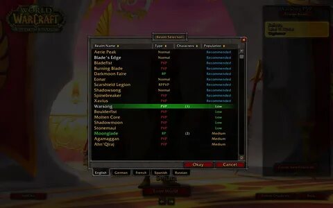 Популяция серверов wow