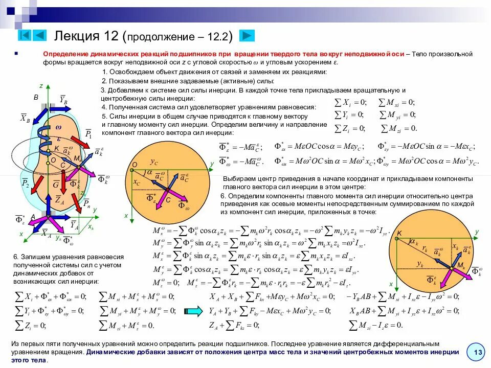 Определить величину и направление связей. Определить динамические реакции подшипников. Динамические реакции опор при вращении тела вокруг неподвижной оси. Сила инерции формула. Динамические силы реакции.