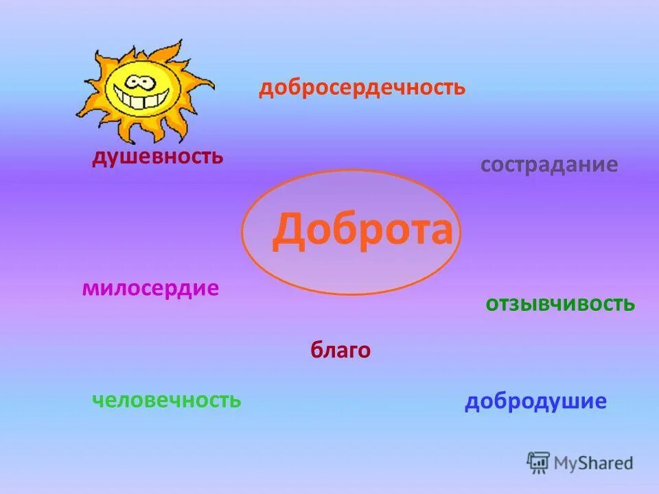 Подобрать слова к слову добро