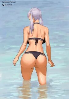 ...black clover, 1girls, ass, back view, beach, big ass, big breasts, bikin...