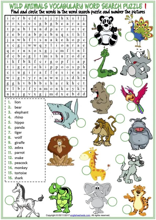 Animals wordsearch