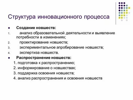 Процесс создания распространения и использования новшества