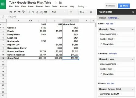 Сводные таблицы в google sheets