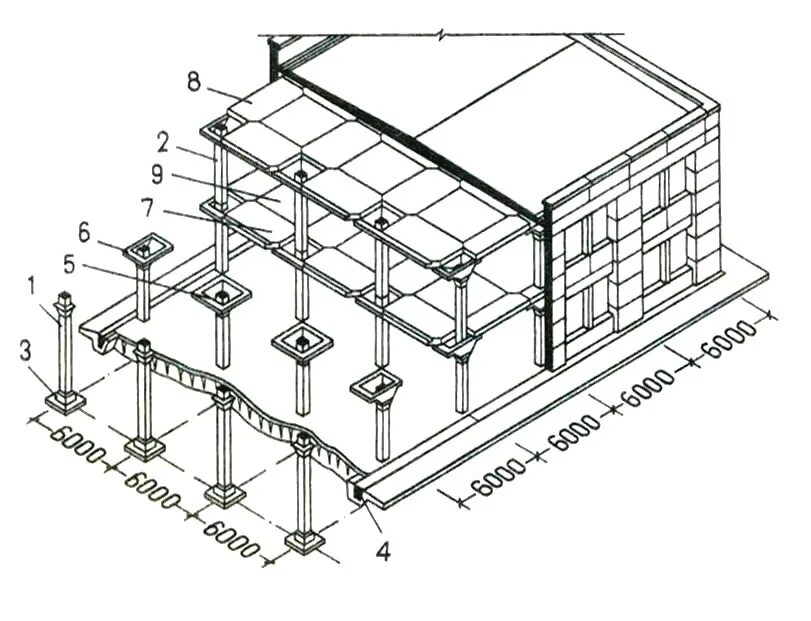 Жб каркас промышленное здание шаг 123м. Монолитный жб каркас чертежи. Схема опалубки перекрытия монолит. Монолитный железобетонный безригельный каркас.