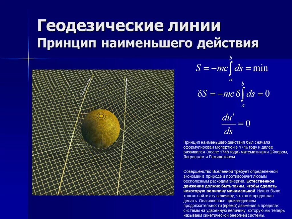 Закон наименьшего действия. Геодезическая линия. Геодезические линии в пространстве. Принцип наименьшего действия в физике. Примеры геодезических линий.