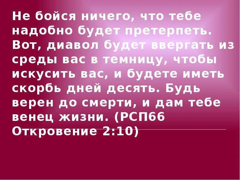 Смысл песни пикник ничего не бойся. И будете скорбь иметь дней 10. Не бойся ничего что тебе надобно будет претерпеть. Ничего не бойся. Ничего ничего не бойся.