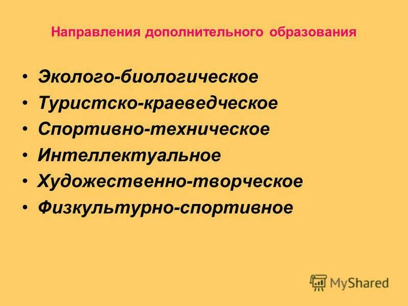 Какие направления в дополнительном образовании