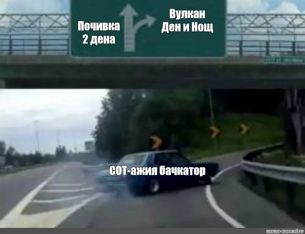 Задом наперед. Вот они слева направо. Мем с машиной на развилке. Резкий поворот автомобиля. Направо мем.