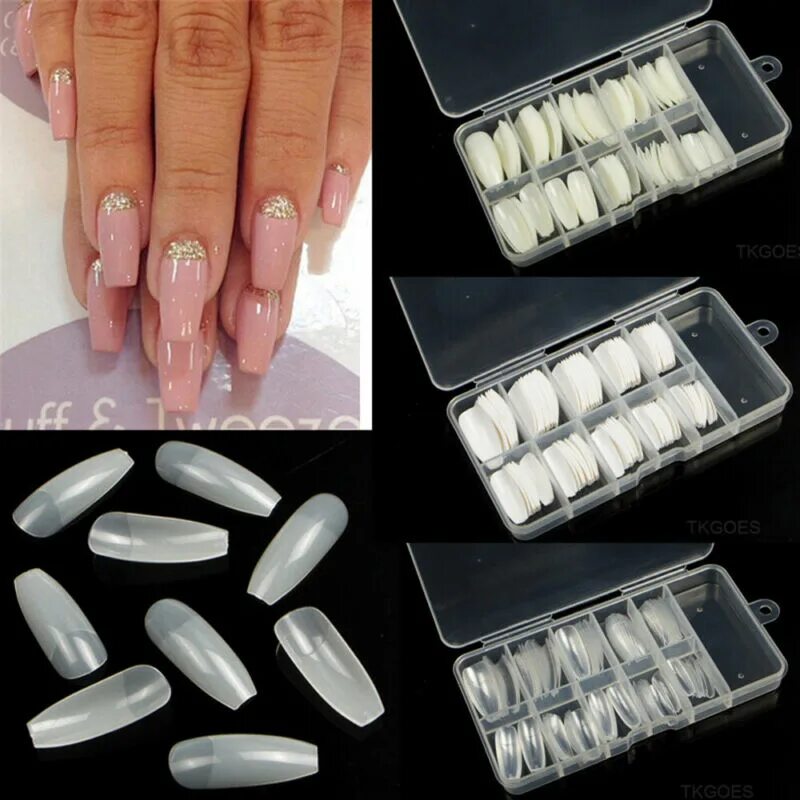 Верхние формы для ногтей как пользоваться. Professional Nail Tips 100pcs формы Верхние для акригеля. Типсы балерина для наращивания ногтей. French Acrylic Kit типсы. Накладные ногти типсы.