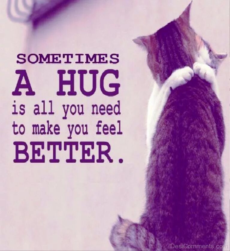 I feel me good. Sometimes a hug is all you need. Make you feel. You need a hug. Make you feel better.