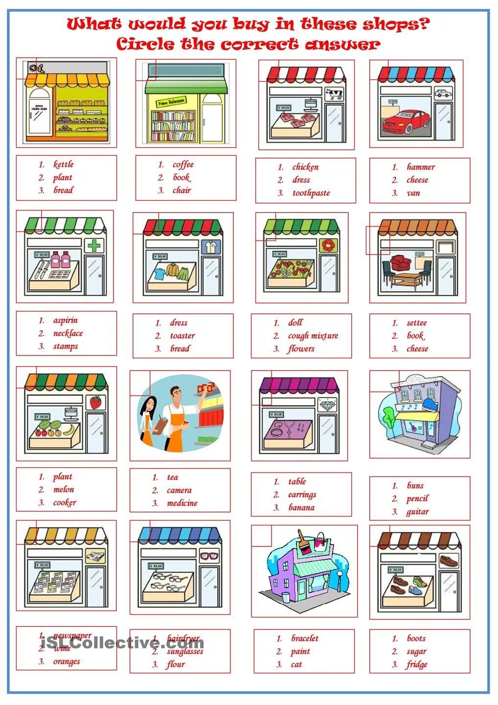 Types of shops задания. Названия магазинов на английском упражнения. Магазины англ задания. Задания по теме магазины на английском.