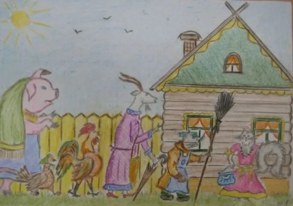Кошкин дом рисунок. Кошкин дом иллюстрации к сказке. Рисунок к сказке Кошкин дом. Рисунок на тему Кошкин дом. Кошкин дом 3 класс