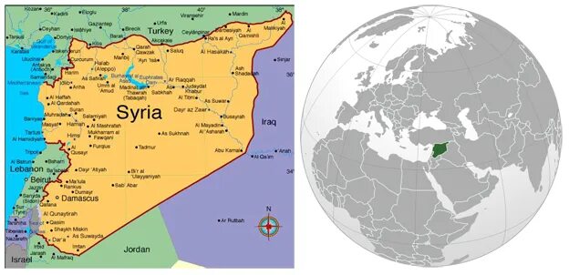 Дамаск где находится страна. Карта Сирии на политической карте.