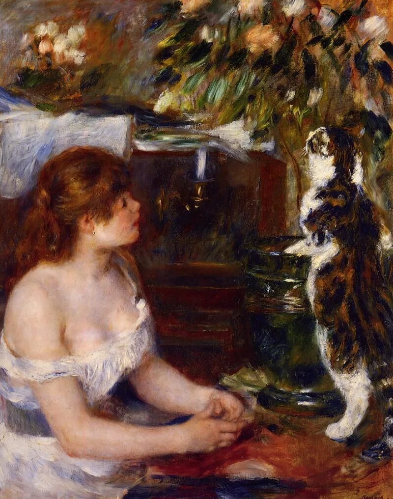 Огюст ренуар девушка с кошкой. Пьер огюст ренуар (1841-1919) - "харчевня матушки антони", ". Кошки ренуара. Кошки ренуара. Огюст ренуар женщина с кошкой.