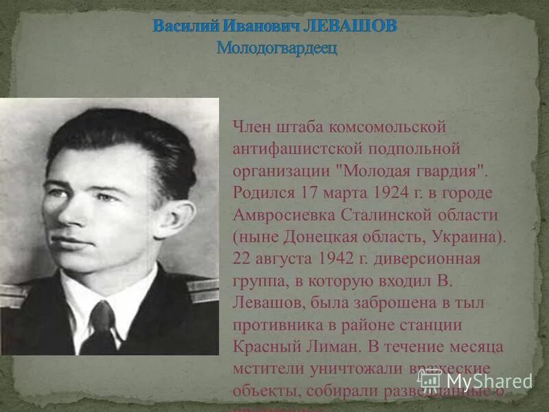 Сведения о молодой гвардии. Подпольная антифашистская организация молодая