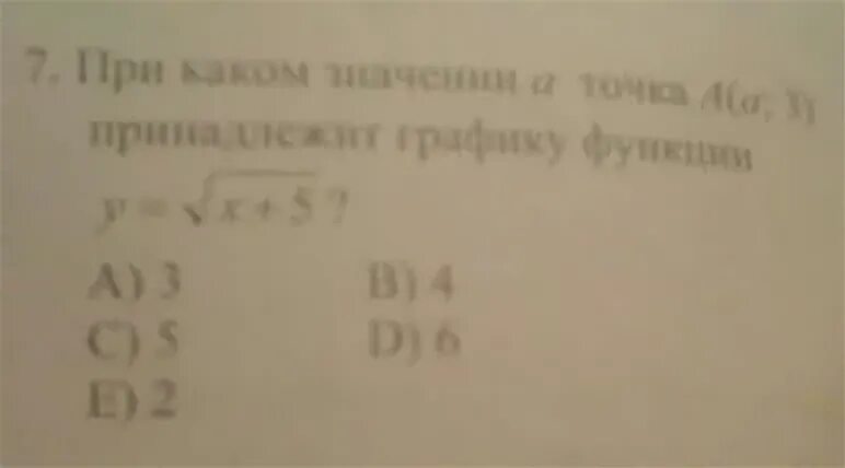 при каком значении а точка А (а;3) принадлежит графику функции у= корень из х+5?