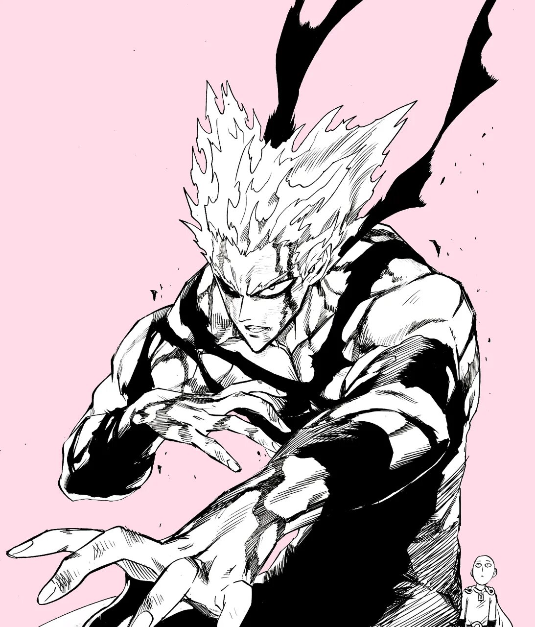 Сайтама и гароу. ГАРОУ монстр. Garou Ванпанчмен. Garo Ванпанчмен. Garou one Punch man.