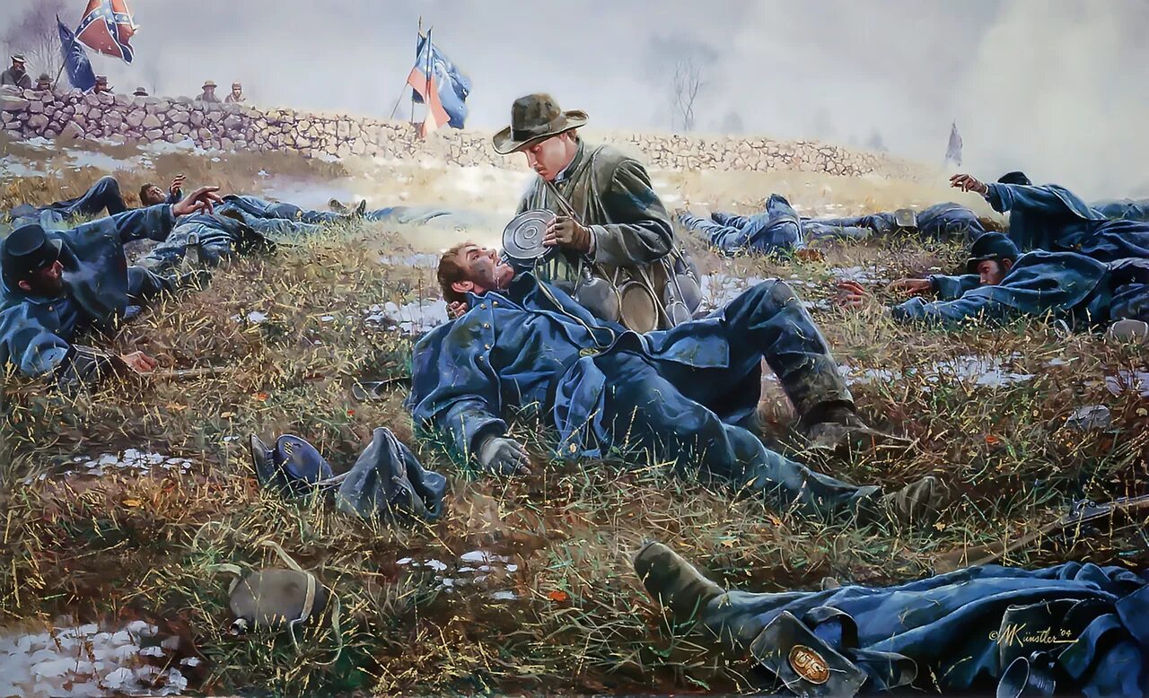 Получена в бою. Морт Кунстлер картины гражданской войны. Битва при Фредериксберге. Раненый солдат картина.