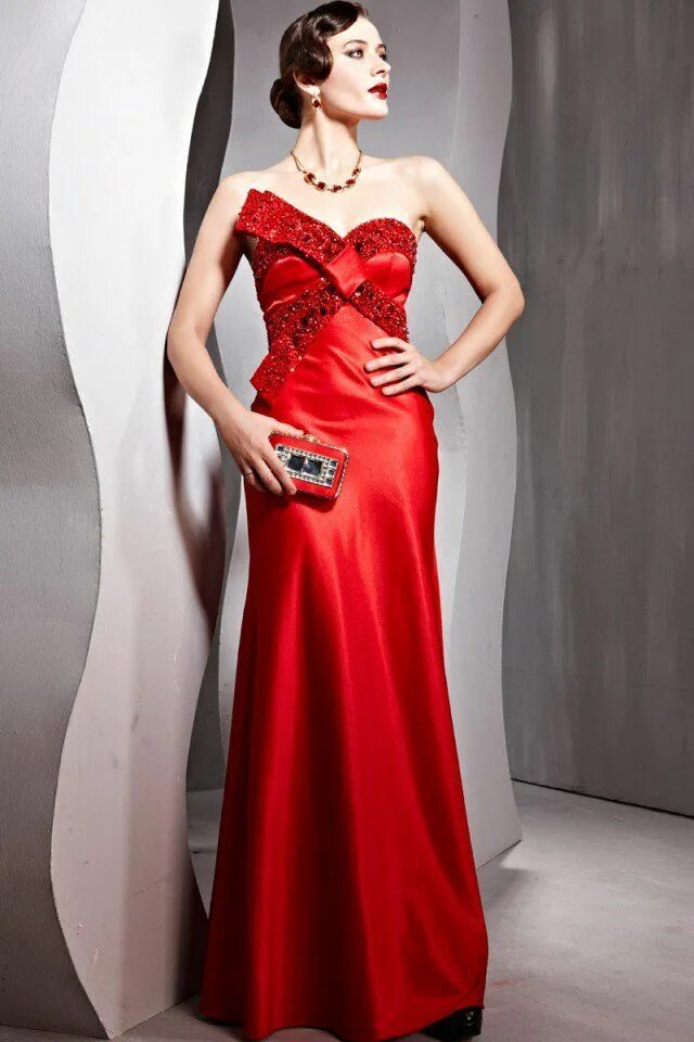 Red Custom Made Beading One Shoulder Chiffon Prom/Formal Dress