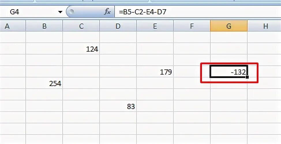 Формула вычитания в excel