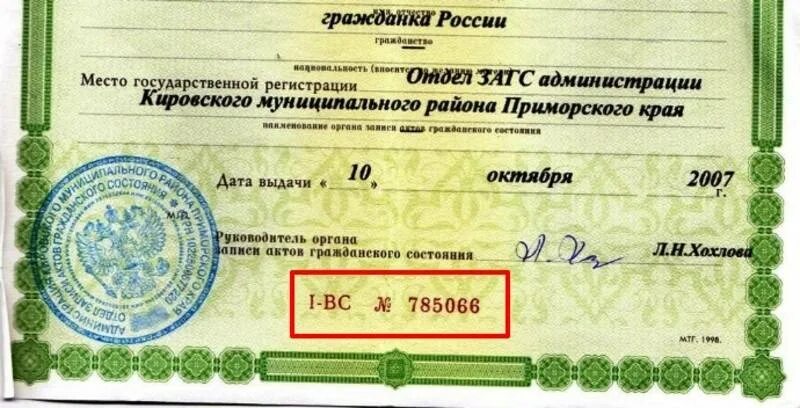 Номер свидетельства о рождении. Коды подразделений загс