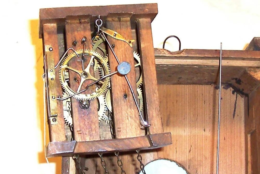 Бережок часов. Часы -ходики Мозер. Ходики с деревянным механизмом. Механизм старинных часов. Часы настенные механизм.