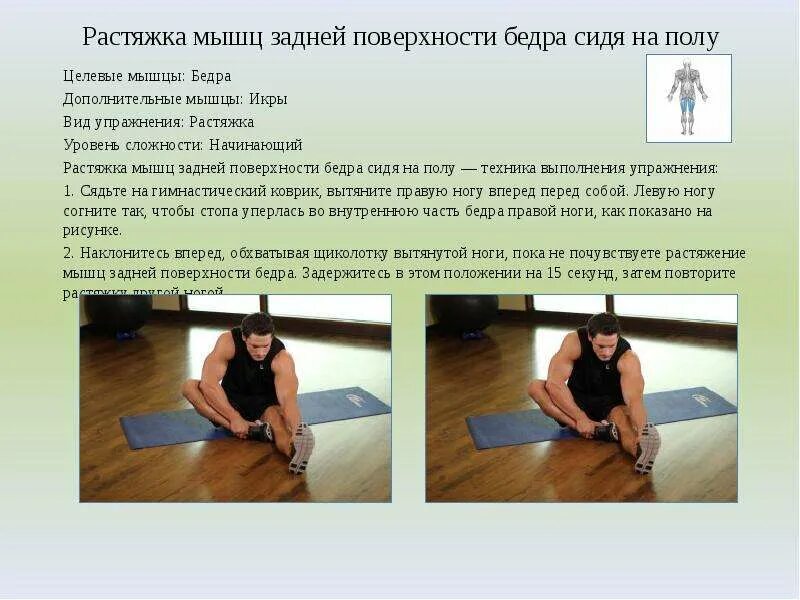 Растяжка задних мышц. Растяжка мышц задней поверхности бедра. упражнения на растяжение задней поверхности бедра. растянуть заднюю поверхность бедра.