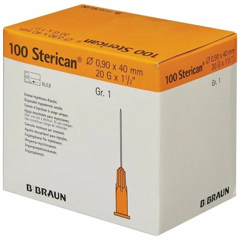 Иглы braun. Б.Браун Стерикан игла 20g (0,9 x 70 мм) BL/lb. Игла пункционная b.Braun. Braun Sterican игла. Игла пункционная Стерикан 20g/0.90 мм 70 мм — 100 шт/уп.