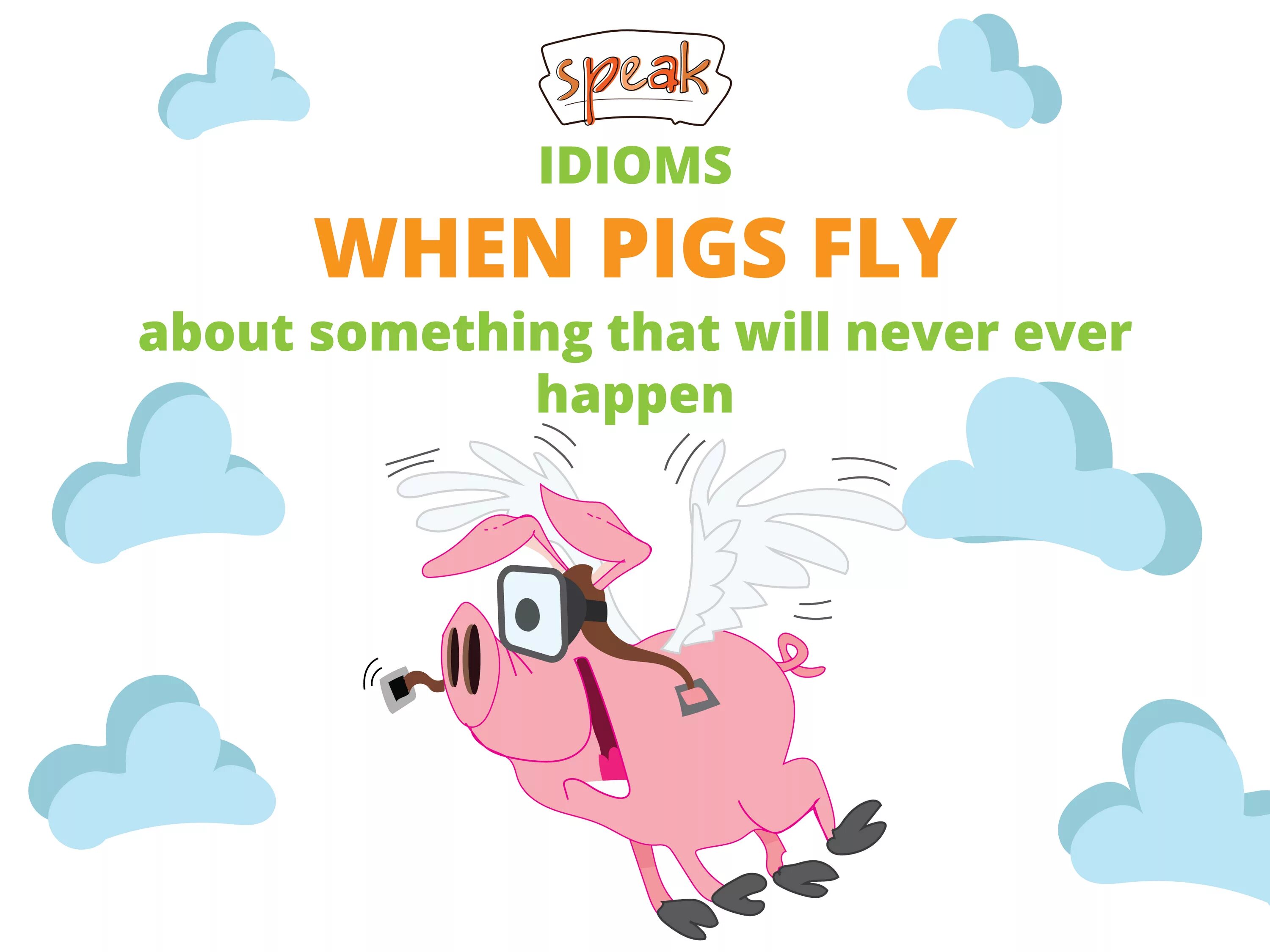 Speak idiom. Pigs Fly идиома. When Pigs Fly idiom. English idioms. Idioms in English.