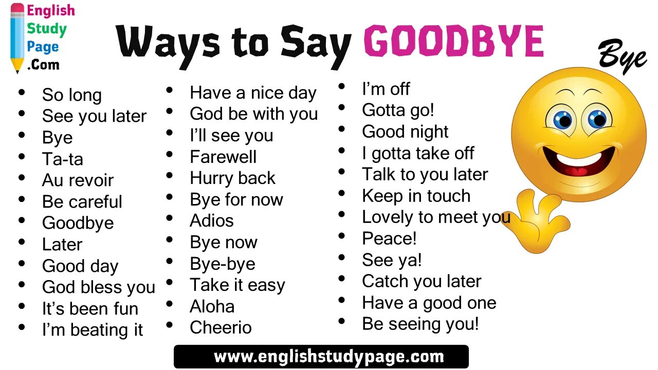 Ways to say Goodbye in English. Goodbye phrases. Saying Goodbye in English. Ways of saying good Bye.