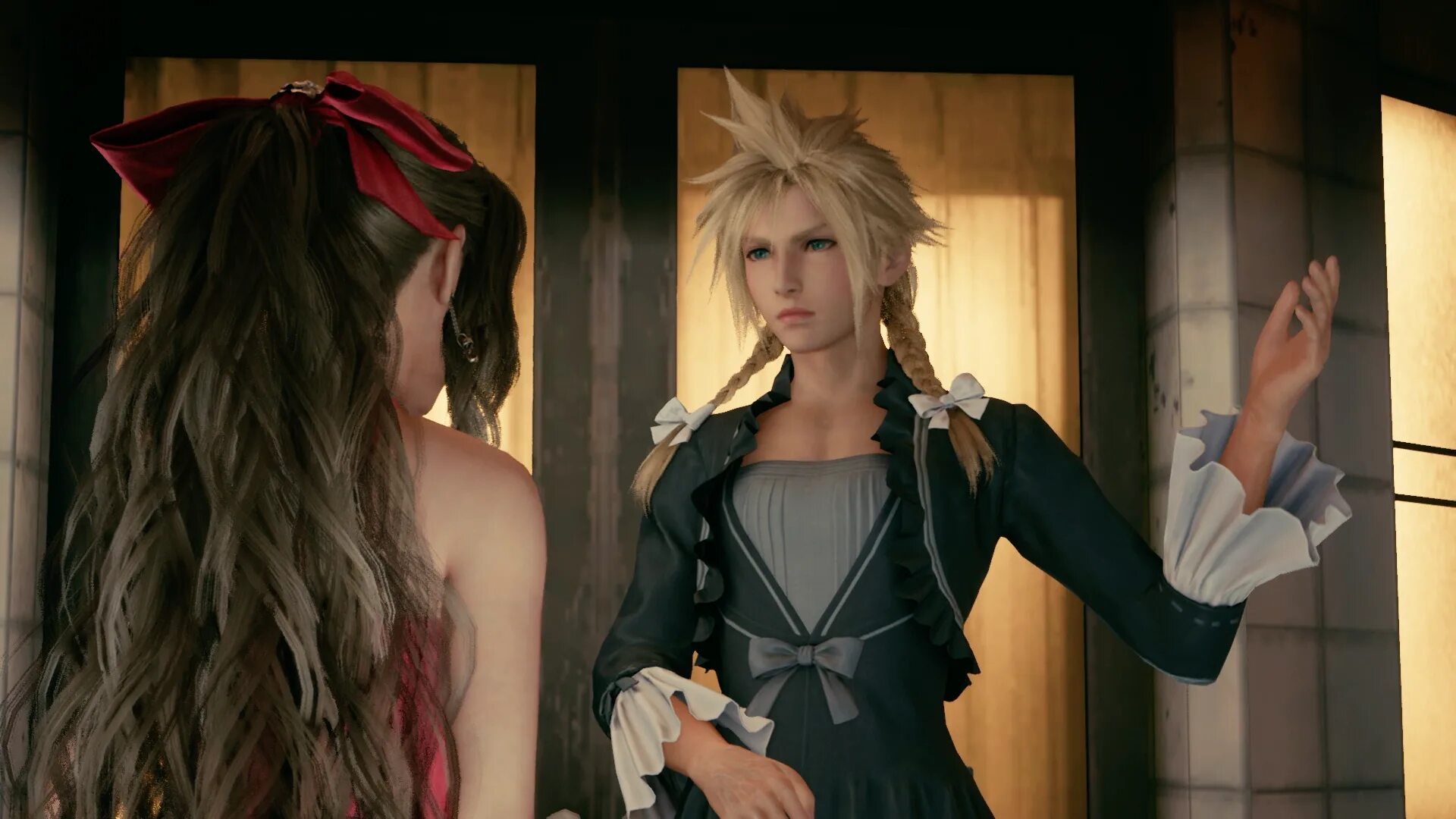 Final fantasy remake mod. Final Fantasy 7 cloud Dress. Айрис Final Fantasy 7 Remake. Ff7 Клауд в платье. Final Fantasy 7 Клауд в платье.