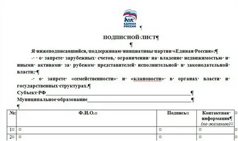Порядок сбора подписей