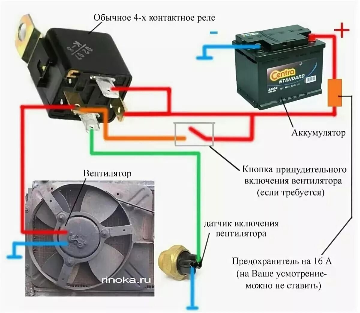 Схема подключения датчика вентилятора охлаждения