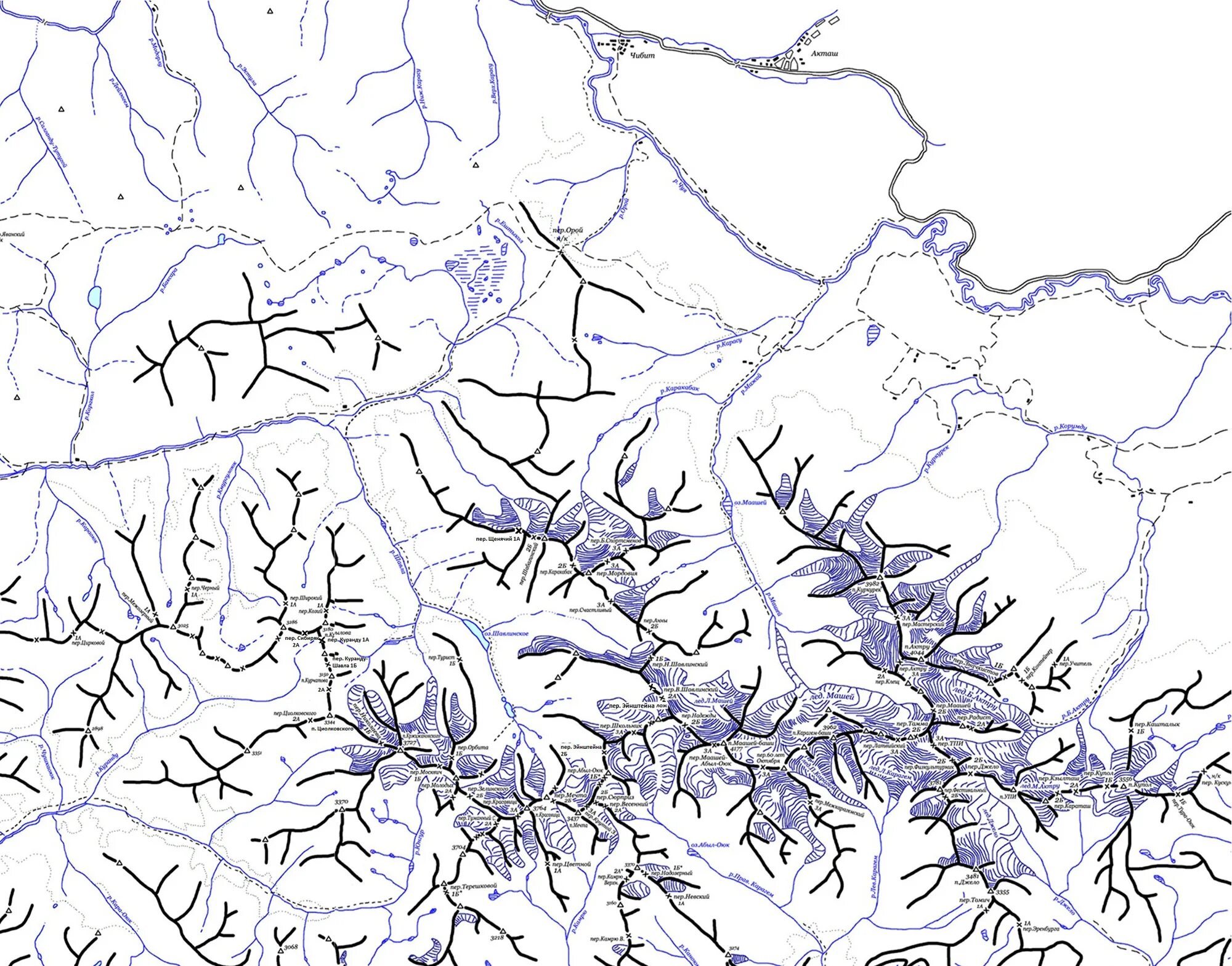 Карта горного массива. Хребтовка Актру. Северо-Чуйский хребет горный Алтай на карте. Катунский хребет схема Перевалов. Катунский хребет на карте Алтая.