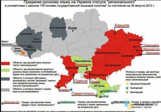 Карта Украины. Региональный статус русского языка в Украине. Русскоговорящие области Украины. Русскоговорящие территории Украины.