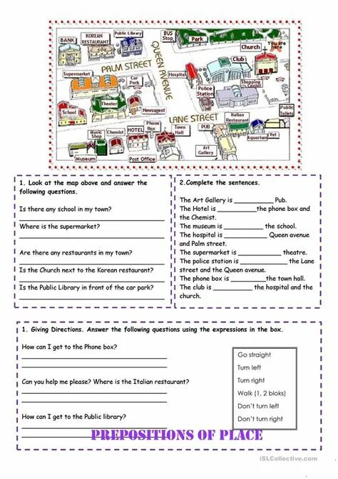 How to get to dialogues. Giving Directions упражнения. Направления Worksheets. Prepositions of place and Direction упражнения. Предлоги движения в английском языке Worksheets.