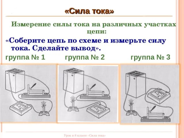 Урок физики 8 класс сила тока. Измерение силы тока на разных участках цепи схема. Соберите цепь по схеме. Измерение силы тока на различных участках цепи 8 класс. Урок сила тока 8 класс.