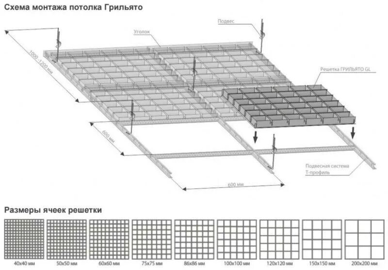 Грильято 50х50 схема монтажа. Грильято потолок чертеж 75*75. Грильято 75х75 белый схема сборки. Грильято "Албес gl15" 100х100.