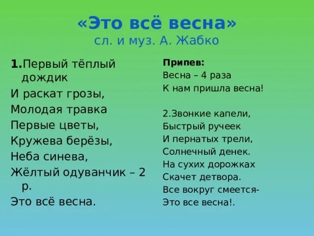 Припев песни дождь. Первый тёплый дождик. Припевы про весну. Текст про весну.