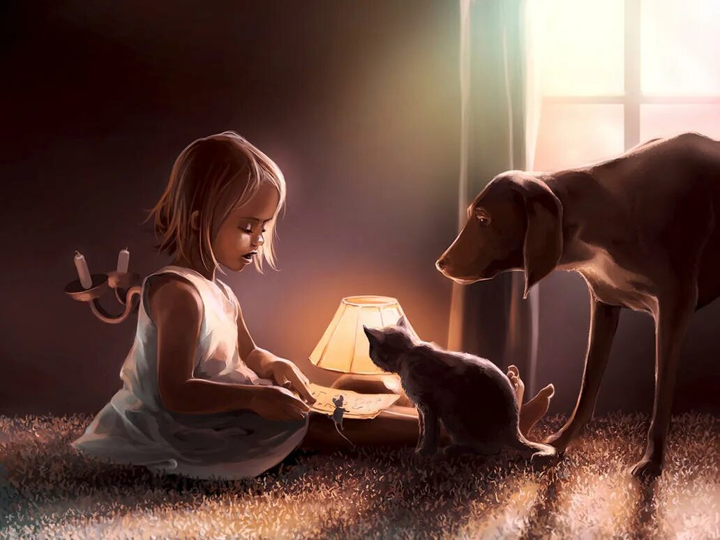 Трогательные иллюстрации. Девочка с собакой арт. Трогательные рисунки. Девочка с собакой иллюстрация.