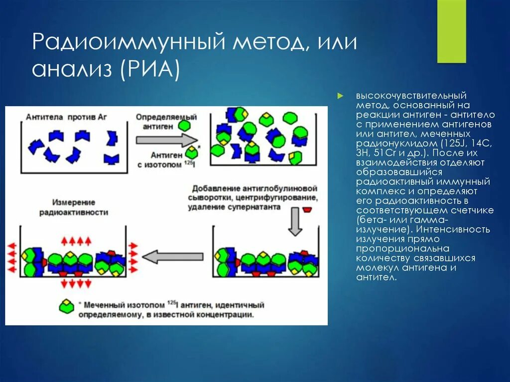 Тест методом антиген. Схема постановки радиоиммунного метода. Антиген антитело анализ. Иммунологический метод исследования ИФА, РИА. Реакция радиоиммунного анализа.