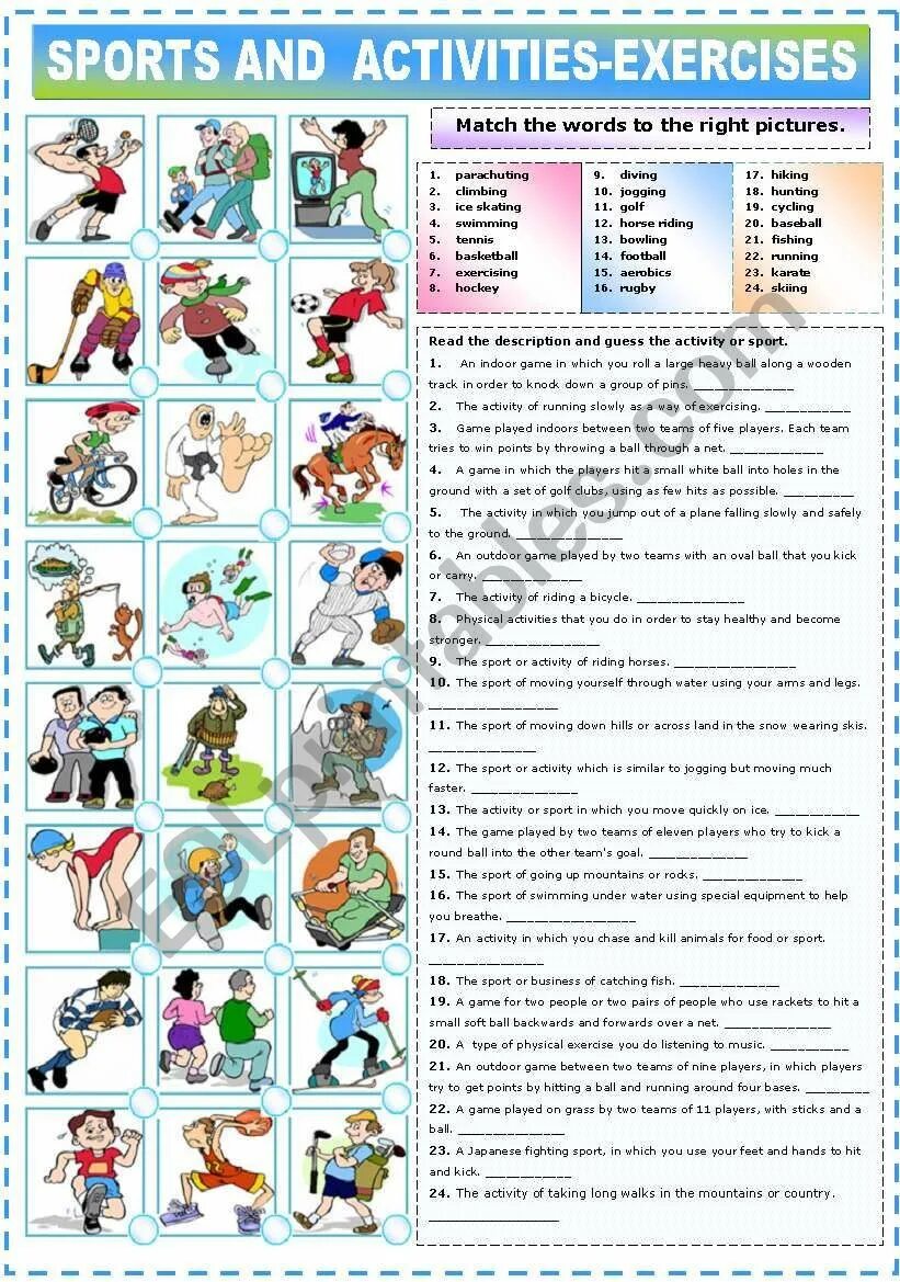 Game exercises. Sports and activities exercises ответы. задания на тему спорт на английском языке. sport упражнения по английскому. виды спорта worksheet.