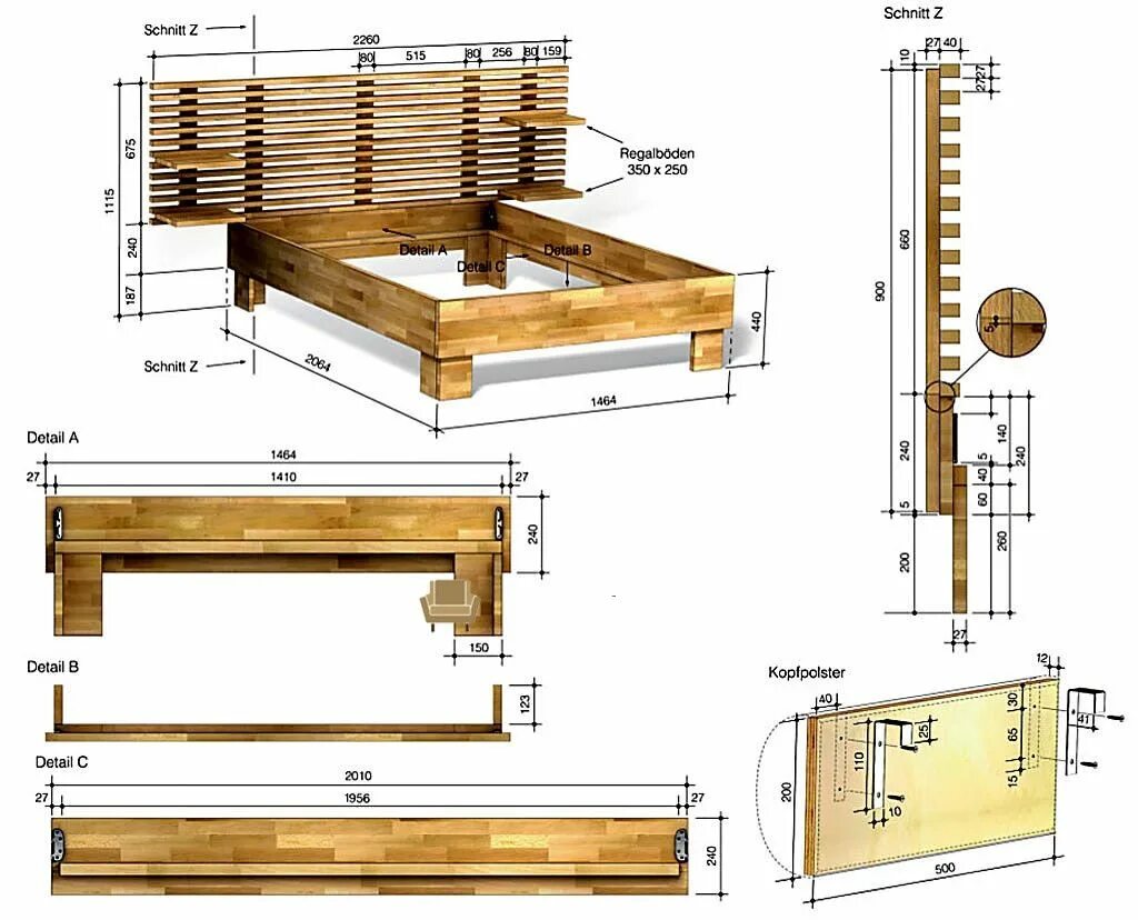 Lit design en bois - lit double 180x200 cm - Giulia_673116 Lit design, Modèles d